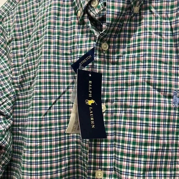 Ralph Lauren Men's M Green Checkered Long Sleeve Stretch Cotton Button-Up Shirt - Picture 2 of 8